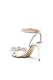 Glitter Silver Ankle Straps Open Toe High Heels with Rhinestones Bow