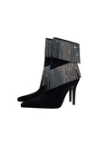 Glitter Black Ankle Boots Beading with Tassels