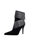 Glitter Black Ankle Boots Beading with Tassels