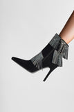 Glitter Black Ankle Boots Beading with Tassels