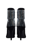 Glitter Black Ankle Boots Beading with Tassels