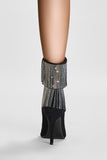 Glitter Black Ankle Boots Beading with Tassels