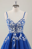 Sparkly Royal Blue Spaghetti Straps Short Dress with Appliques