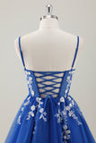 Sparkly Royal Blue Spaghetti Straps Short Dress with Appliques