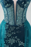 Dark Green Strapless Short Prom Dress with Detachable Tulle