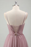 Grey Purple Spaghetti Straps Corset Applique Tulle Prom Dress