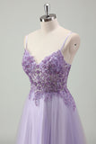 Glitter Purple Applique Sequined Tulle A-Line Prom Dress