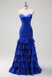 Royal Blue Sweetheart Corset Mermaid Tiered Prom Dress