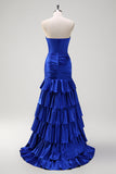 Royal Blue Sweetheart Corset Mermaid Tiered Prom Dress