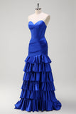 Royal Blue Sweetheart Corset Mermaid Tiered Prom Dress