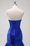 Royal Blue Sweetheart Corset Mermaid Tiered Prom Dress