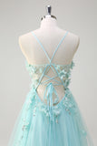 Green Applique Sequined Tulle A-Line Prom Dress