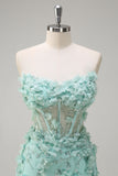 Green Strapless Mermaid Corset Applique Tulle Prom Dress with Sequins