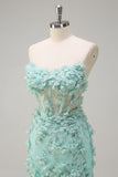 Green Strapless Mermaid Corset Applique Tulle Prom Dress with Sequins