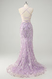 Sparkly Lilac Corset Sequined Mermaid Prom Dress with Criss Cross Back