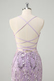 Sparkly Lilac Corset Sequined Mermaid Prom Dress with Criss Cross Back