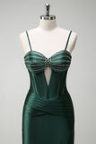 Dark Green Corset Beaded Keyhole Satin Mermaid Prom Dress with Slit