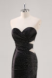 Glitter Black Sweetheart Cut Out Mermaid Prom Dress with Slit