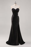 Glitter Black Sweetheart Cut Out Mermaid Prom Dress with Slit