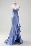 Glitter Grey Blue Sweetheart Mermaid Prom Dress with Slit