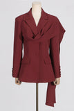 Burgundy Peak Lapel Single Breasted Women‘s Blazer