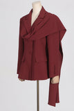 Burgundy Peak Lapel Single Breasted Women‘s Blazer