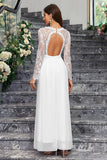 White V Neck A-Line Long Sleeves Long Dress