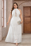 White A-Line Halter Long Party Dress