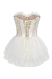 White A-Line Lace Strapless Corset Tiered Short Prom Dress