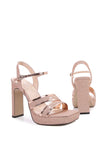 Women High Heel Sequins Sandals Open-Toe Blush Thick Heel Pumps