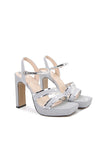 Women High Heel Sequins Sandals Open-Toe Blush Thick Heel Pumps