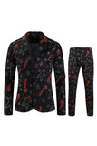 Black Christmas Snowflake Printed Formal Party 3-Piece Men's Suit