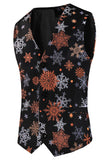 Black Snowflake Printed 3 Pieces Men's Christmas Suit