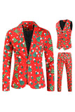 Red Christmas Green Tree Printed 3 Pieces Men's Festival Suits