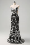 Luxury Black Strapless Beaded Mermaid Prom Dress