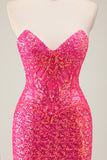 Sparkly Fuchsia Strapless Mermaid Prom Dress with Slit