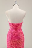 Sparkly Fuchsia Strapless Mermaid Prom Dress with Slit