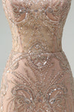 Champagne Spaghetti Straps Mermaid Prom Dress with Sequins