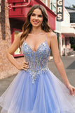 Light Blue Ball Gown Corset Ruffled Prom Dress with Sequins