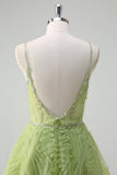 Sparkly Corset Green Princess Spaghetti Straps Ruched A-Line Prom Dress