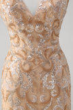 Champagne V-Neck Sequins Beaded Mermaid Prom Dress