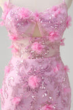 Pink Corset Sequined Flower Mermaid Prom Dress with Slit