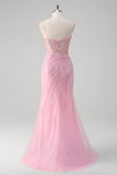 Pink Sequined Mermaid Prom Dress with Beading