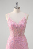 Pink Sequined Mermaid Prom Dress with Beading