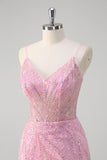 Pink Sequined Mermaid Prom Dress with Beading