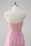 Pink Sequined Mermaid Prom Dress with Beading