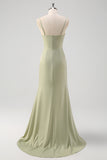 Sage Mermaid Pleated Bridesmaid Dress with Slit