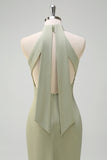 Halter Sheath Satin Wedding Guest Dress with Bow