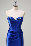 Royal Blue Sweetheart Mermaid Satin Prom Dress with Slit