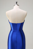 Royal Blue Sweetheart Mermaid Satin Prom Dress with Slit